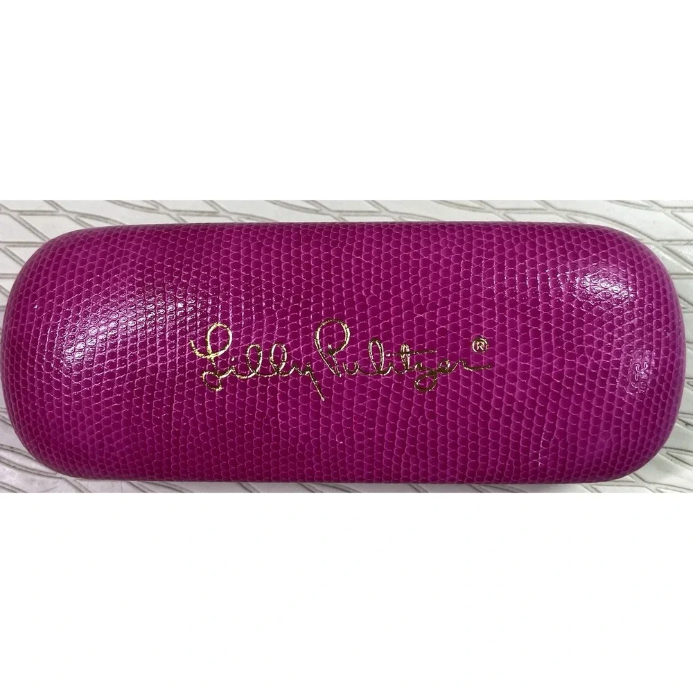 Lilly Pulitzer Eyeglass Holder Clamshell Case Hot Pink‎ W/Blue Felt Interior EUC
